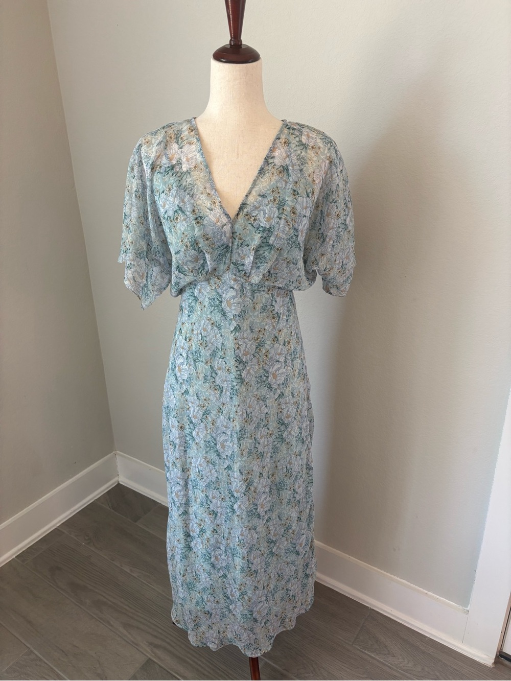 Astr Light Blue Floral V-Neck Maxi Dress Romantic Baby shower Wedding Guest